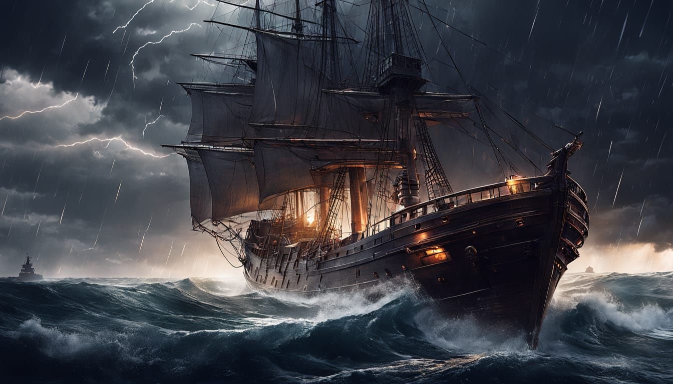 Ship Battles Storm at Sea Concept Art