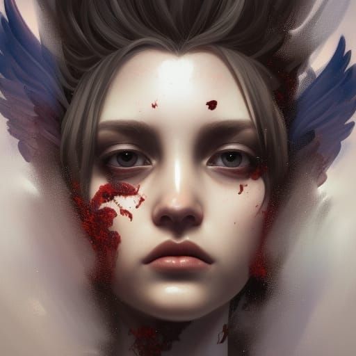 Detailed Portrait of Fallen Angel in Art Nouveau Style