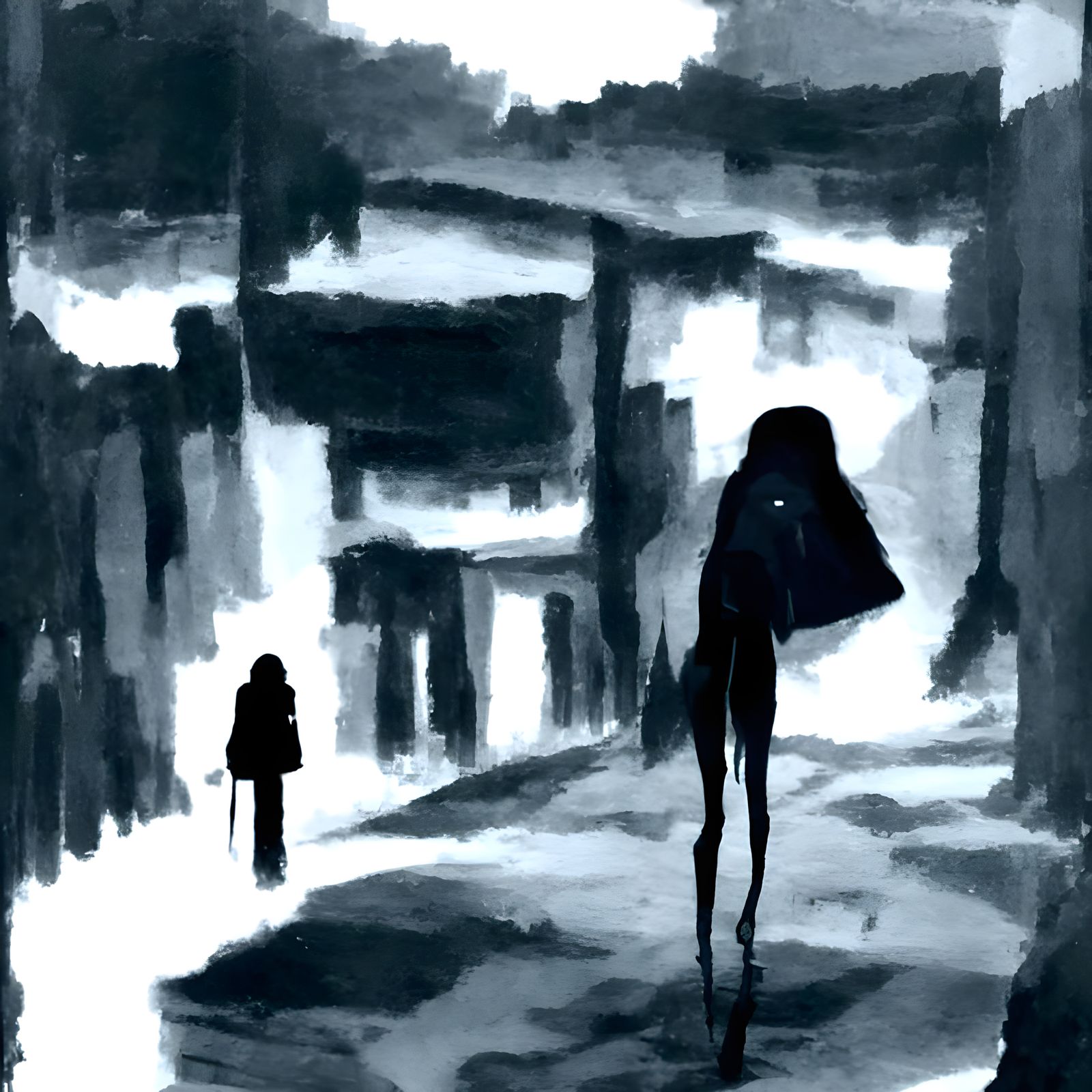 Solitary Figure Walking in Isolated City