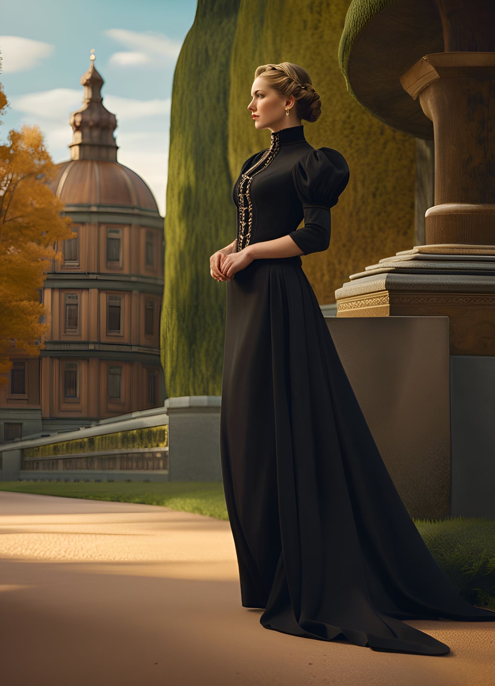Victorian Lady in Black Dress, Realistic Rendering