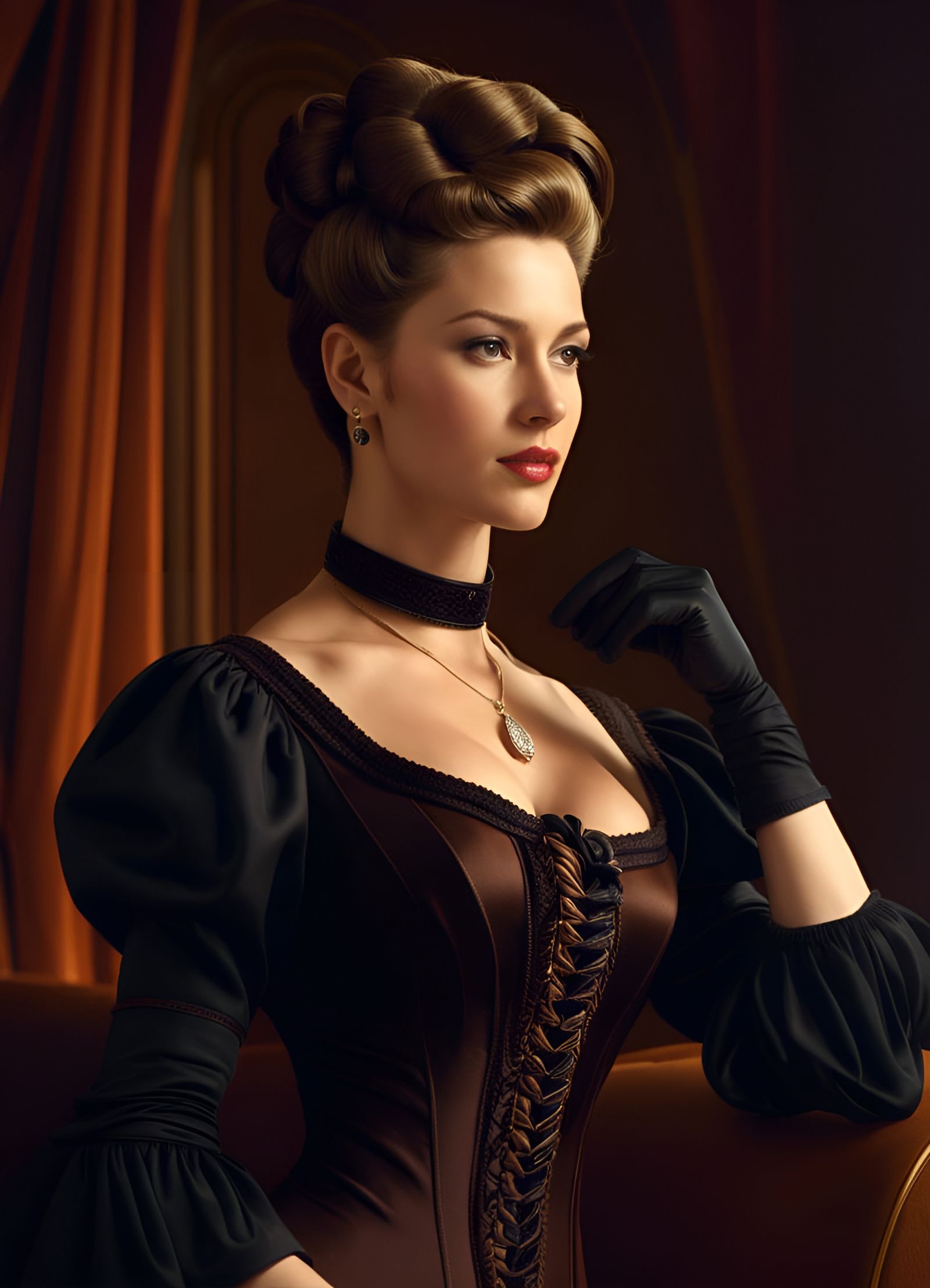 Victorian Woman in Cityscape, Hyperrealistic Render