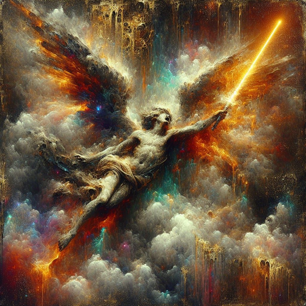 Fallen Angel with Lightsaber in Magic Realism Style