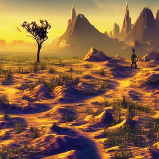 Woman in Spacesuit at Desert Sunrise: 3D Digital Art