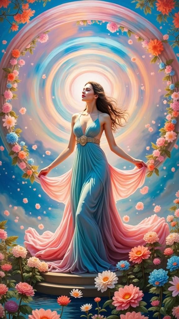 Serene Woman in Ethereal Art Nouveau Setting