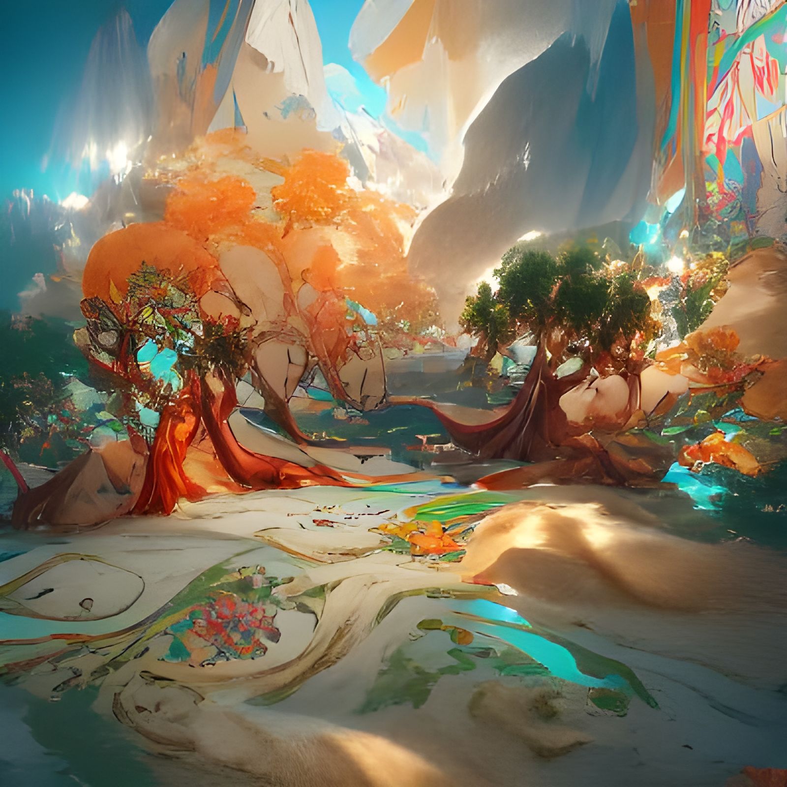 Magical Valley with Beaches: Hyperdetailed Concept Art