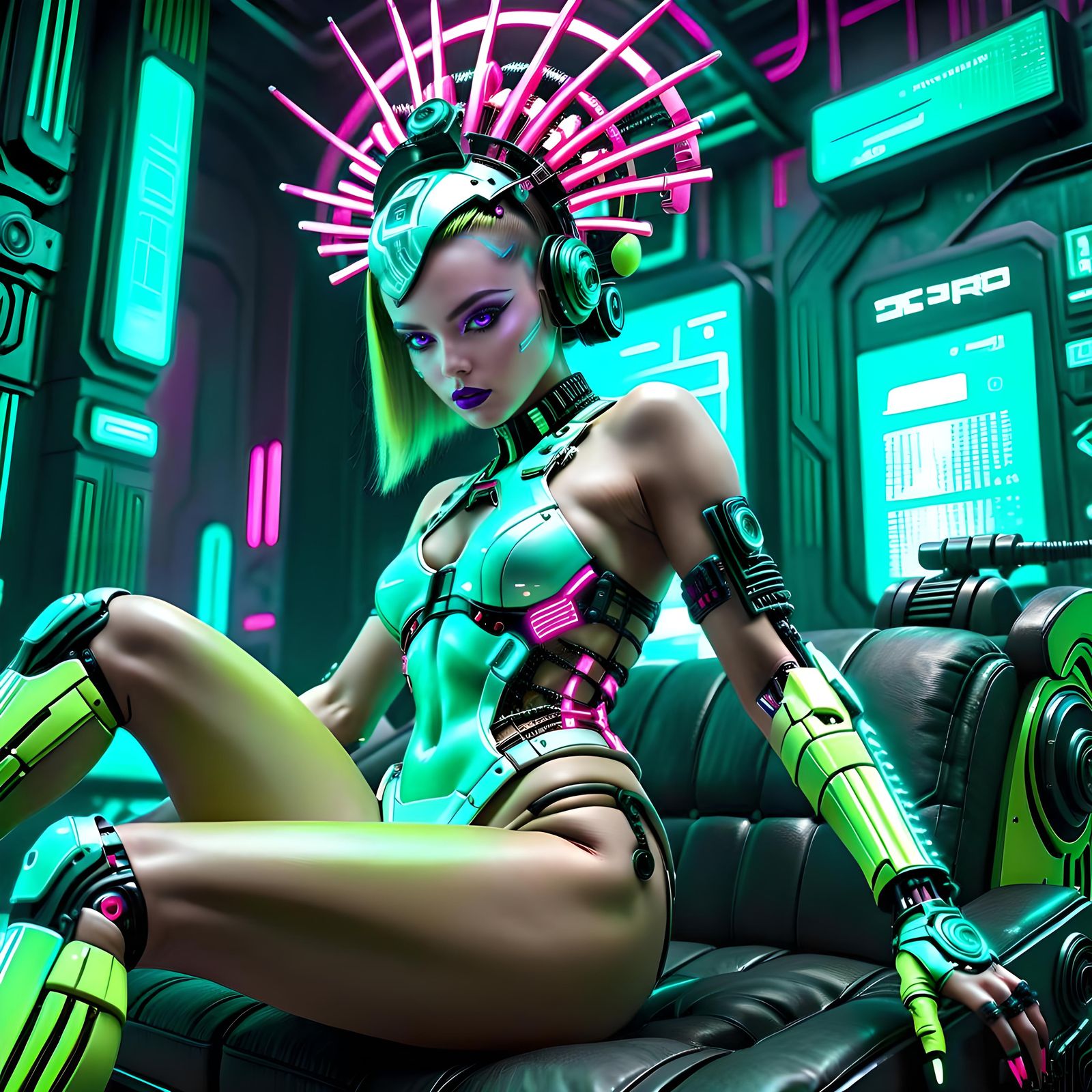 Cyberpunk Android in Neon Mindscape, Hyperrealistic Photo