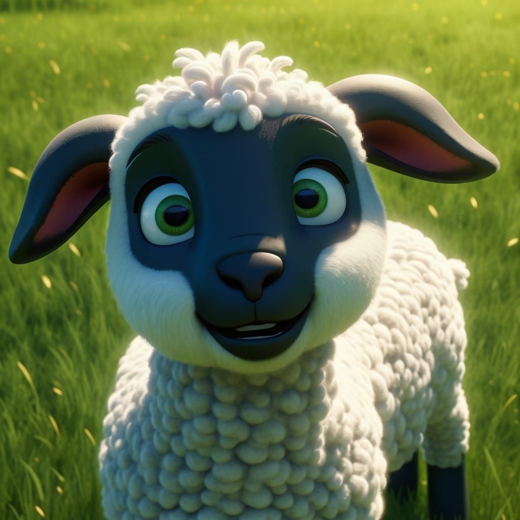 Nervous Lamb in Disney Pixar Cartoon Style