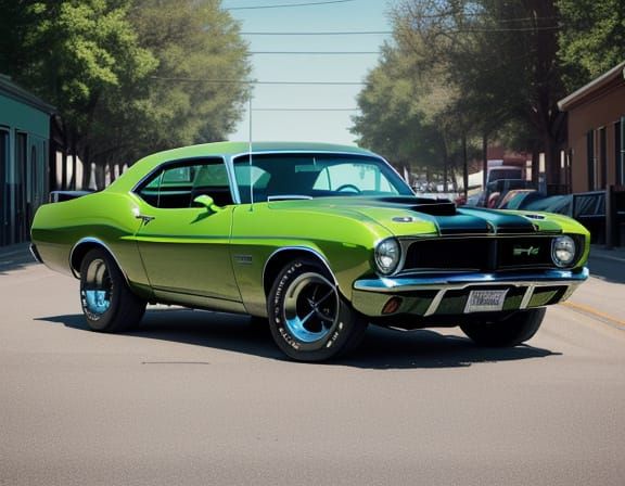 1971 Dodge Demon Cruises Down a Small Town Street