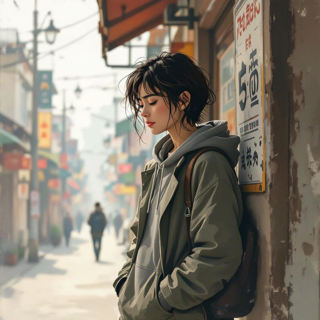 Thoughtful Figure in a Shaun Tan-Inspired Scene