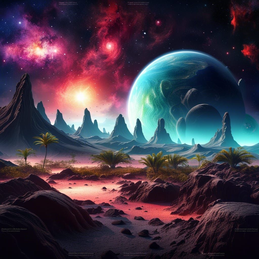 Exotic Alien Planet with Tropical Nature and Galaxies