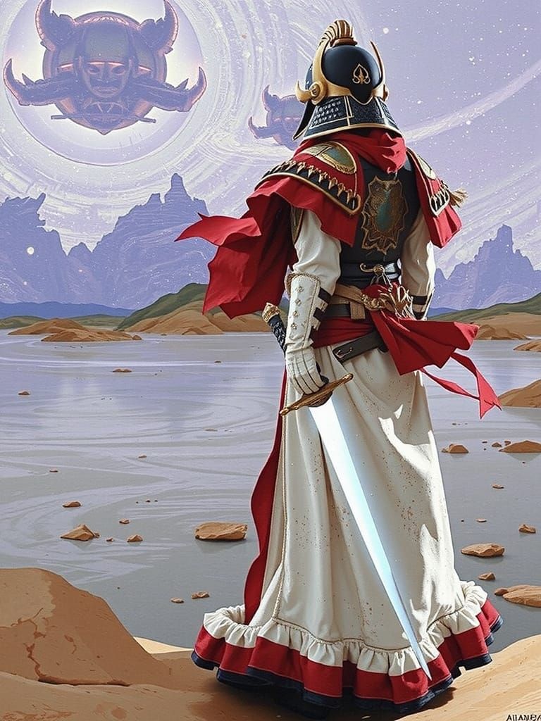 Futuristic Samurai on Alien Planet in Matte Painting