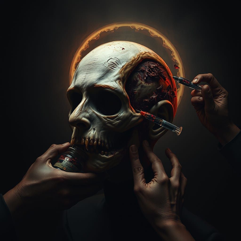 Grotesque Head in Victorian Horror Aesthetic