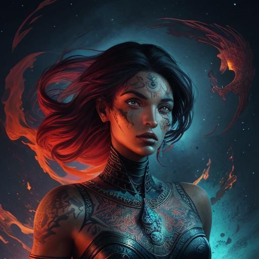 Scorpio Goddess with Scorpion Tattoos in Splash Art