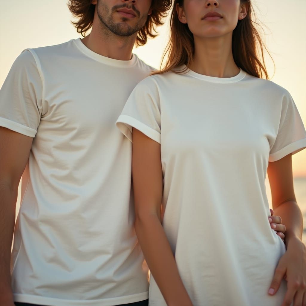Couple in White T-Shirts: Naturalistic Candid Photo