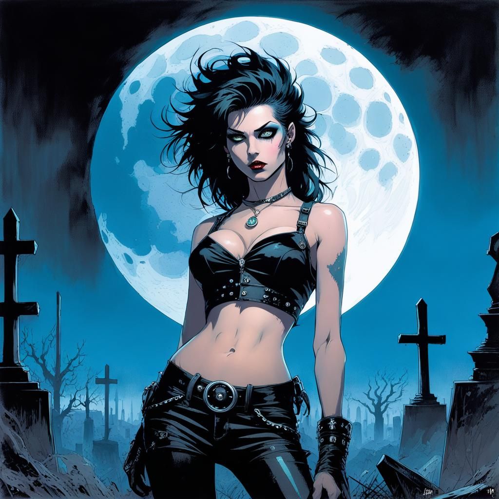Goth Punk Pin-Up in Bioluminescent Graveyard