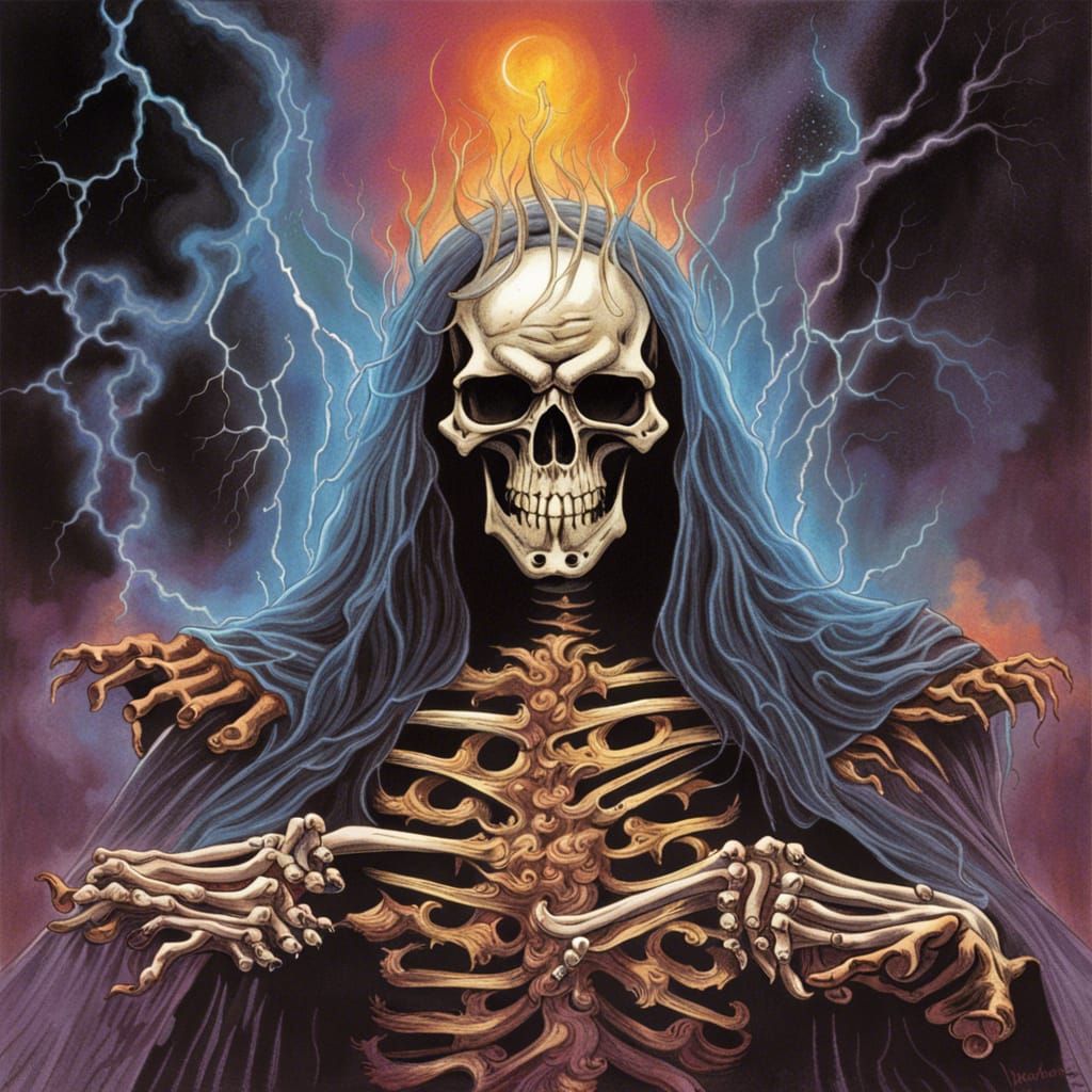 Skeletal Wizard on Heavy Metal Album Cover