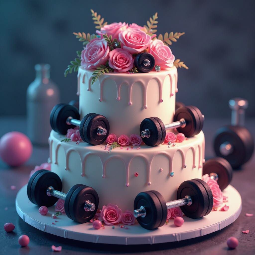 Gym-Themed Wedding Cake with Futuristic Details