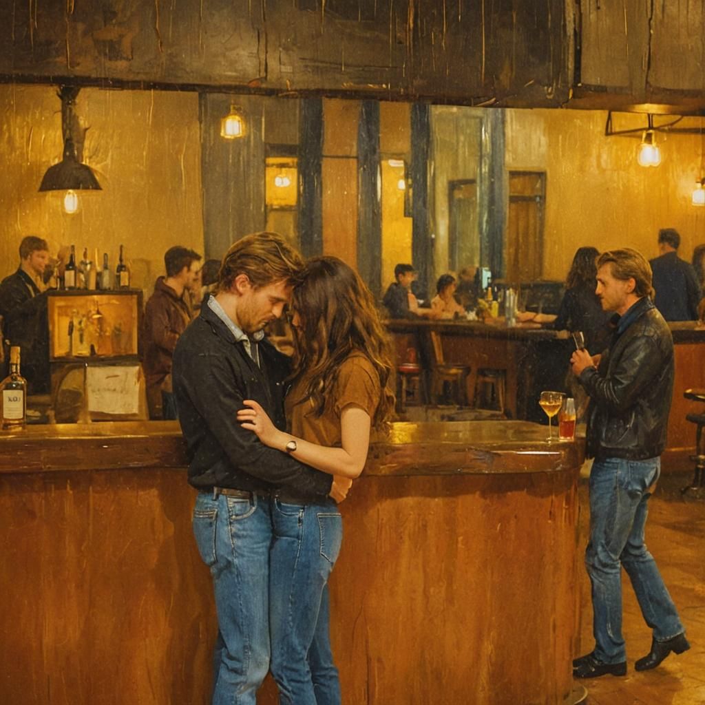 Intimate Portrait of Two People in a Dimly Lit Bar