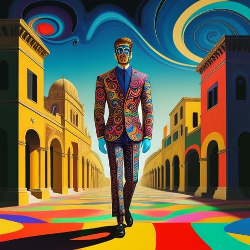 A psychedelic man in a Giorgio de Chirico paint.. psychedeli...