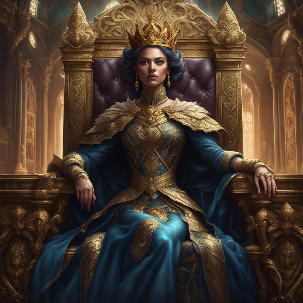 Queen on Throne Digital Art in Artgerm Style