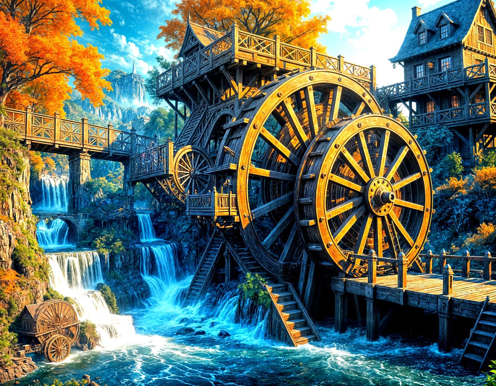 Fantastical Waterwheel in Hyperrealistic Detail