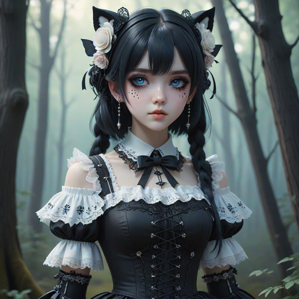 Gothic Lolita Girl in Mystical Forest