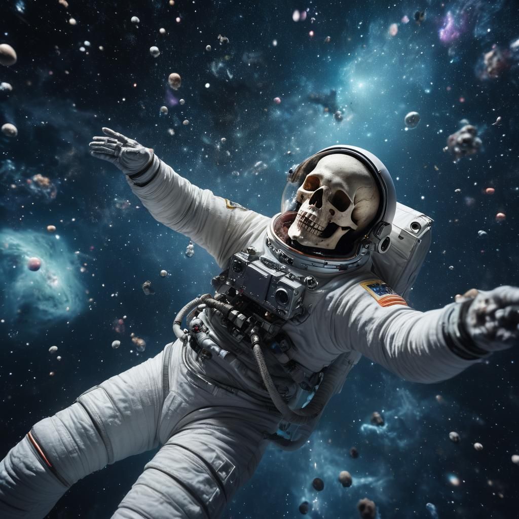 Astronaut Skull Floating in Cosmic Abyss