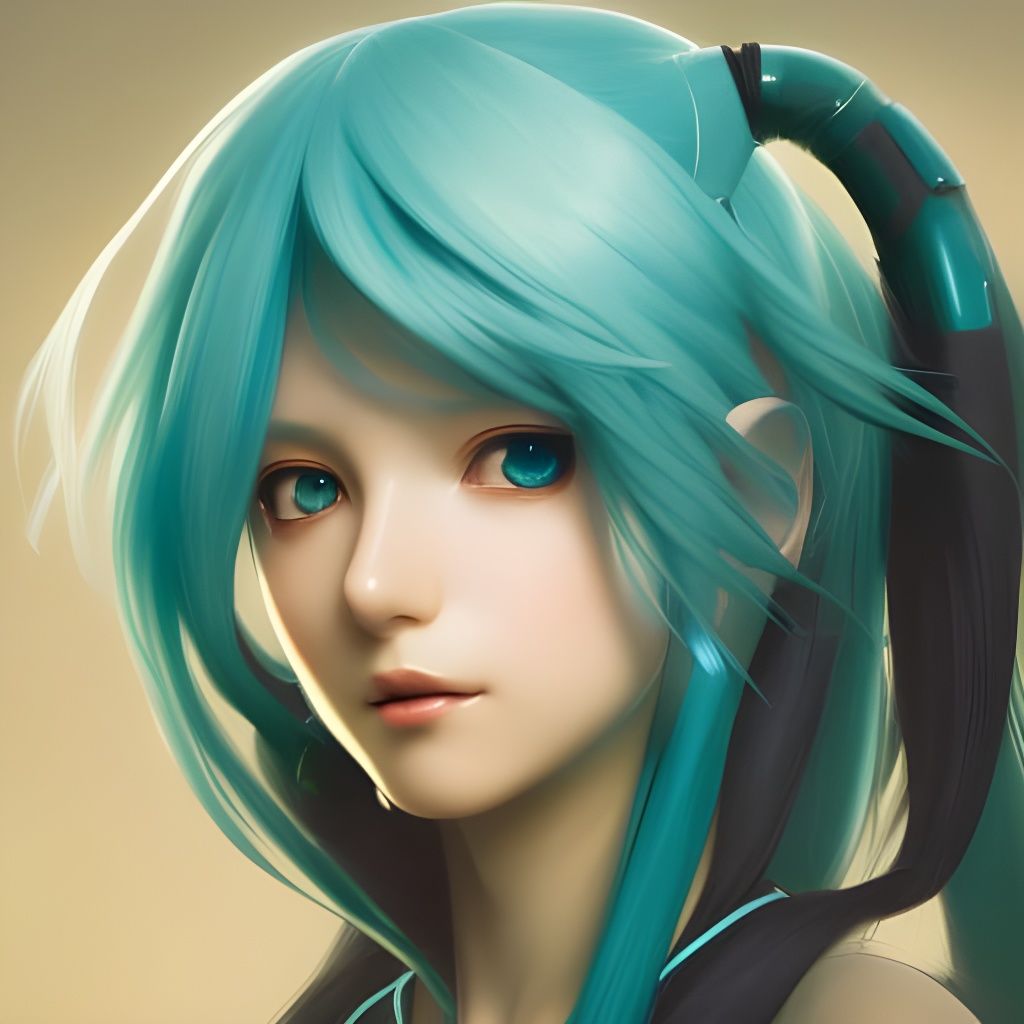 Hatsune Miku Portrait in Hyperdetailed Digital Art Style