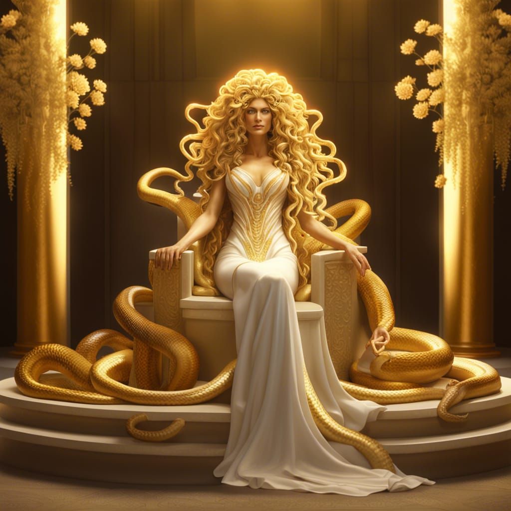 Medusa in Fairycore Style with Golden Snake Hair