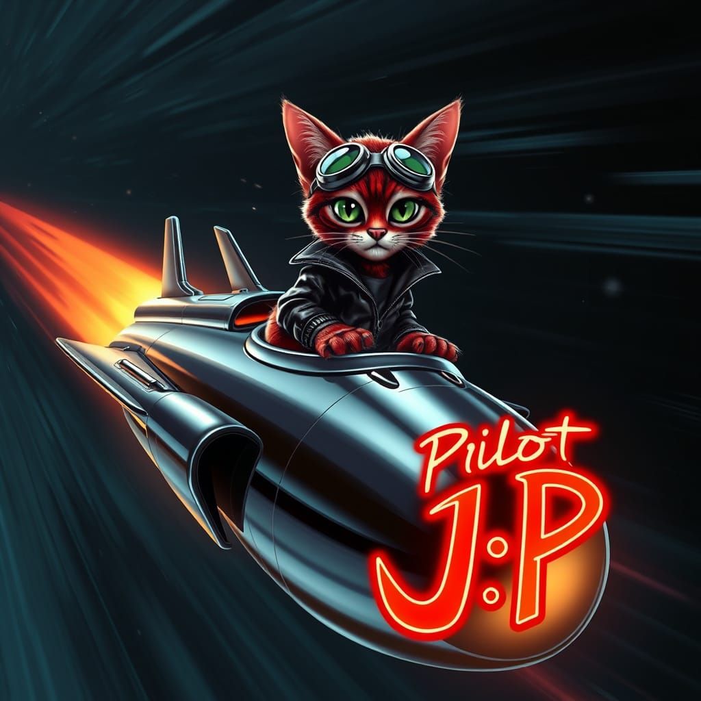 Cyberpunk Feline Space Pilot in Retro-Futuristic Ship