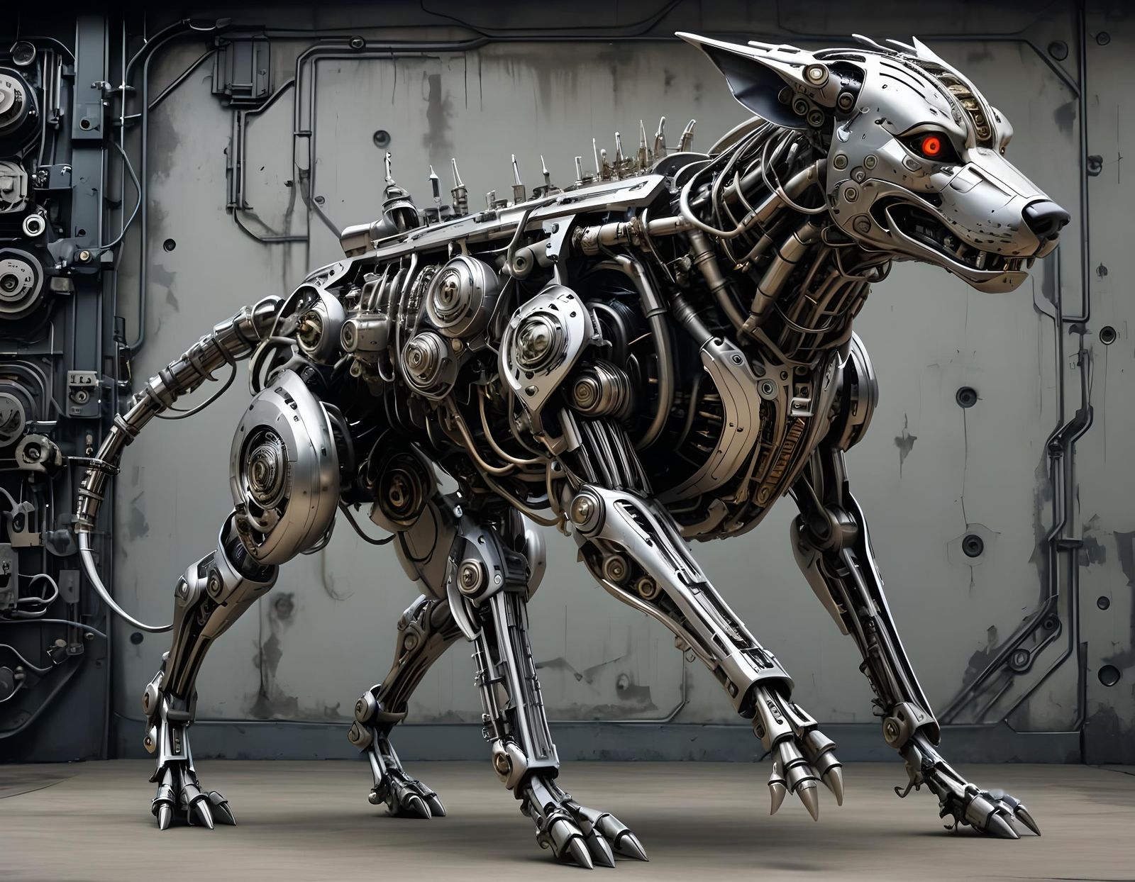 Biomechanical Cyber Dog Portrait in Steampunk Style