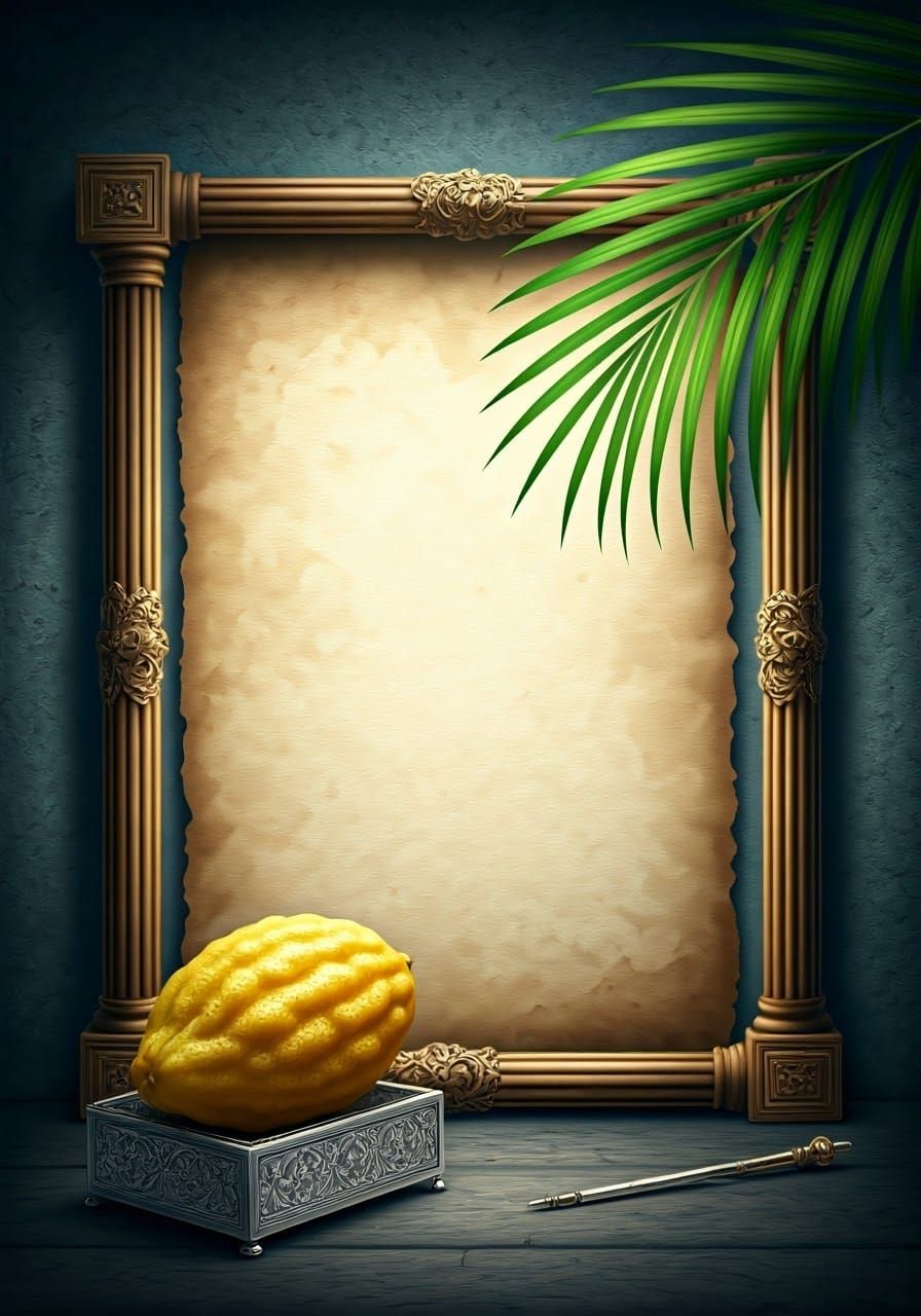 Ornate Manuscript Page with Etrog Box in Golden Light