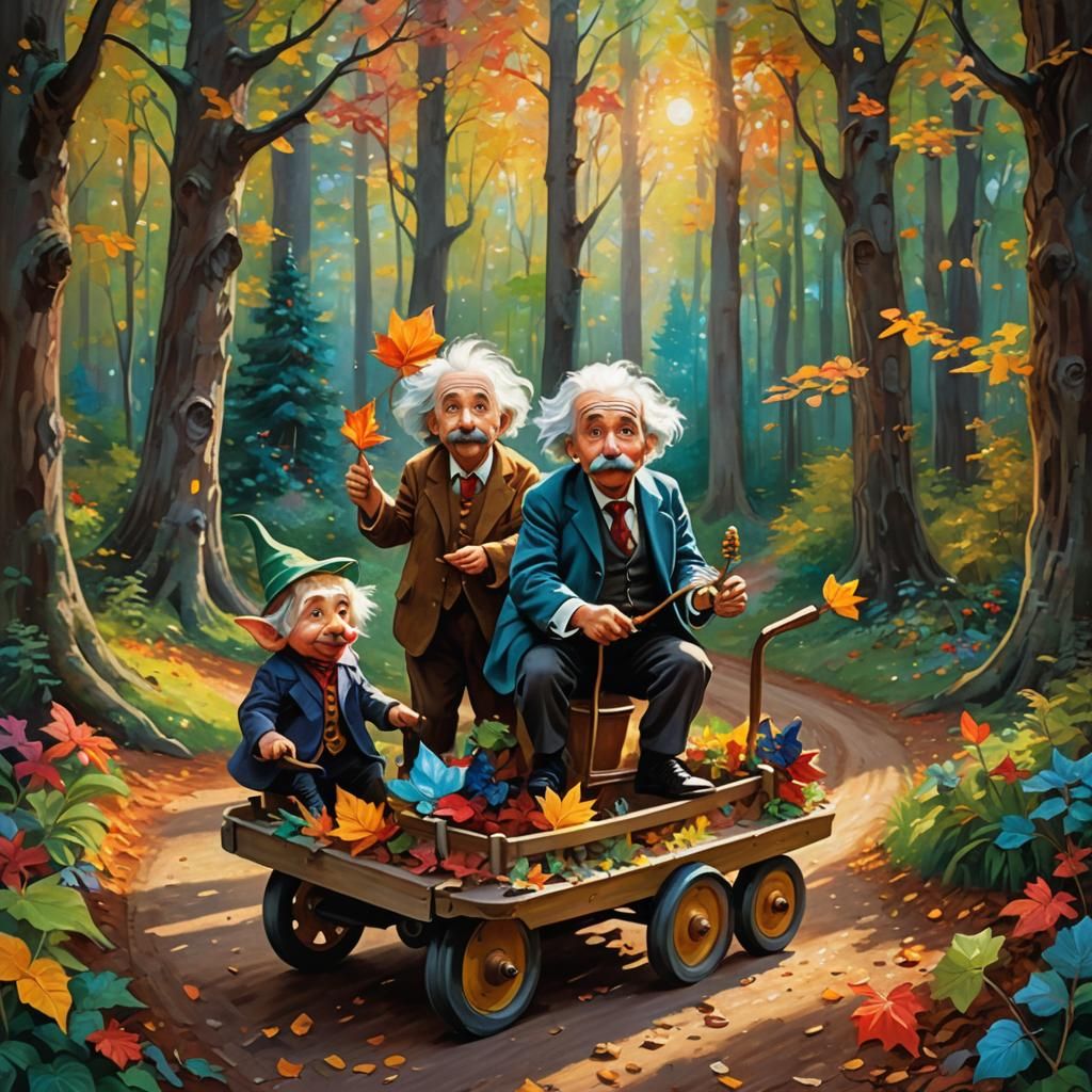 Einstein and Gnomes in Whimsical Fantasy Art