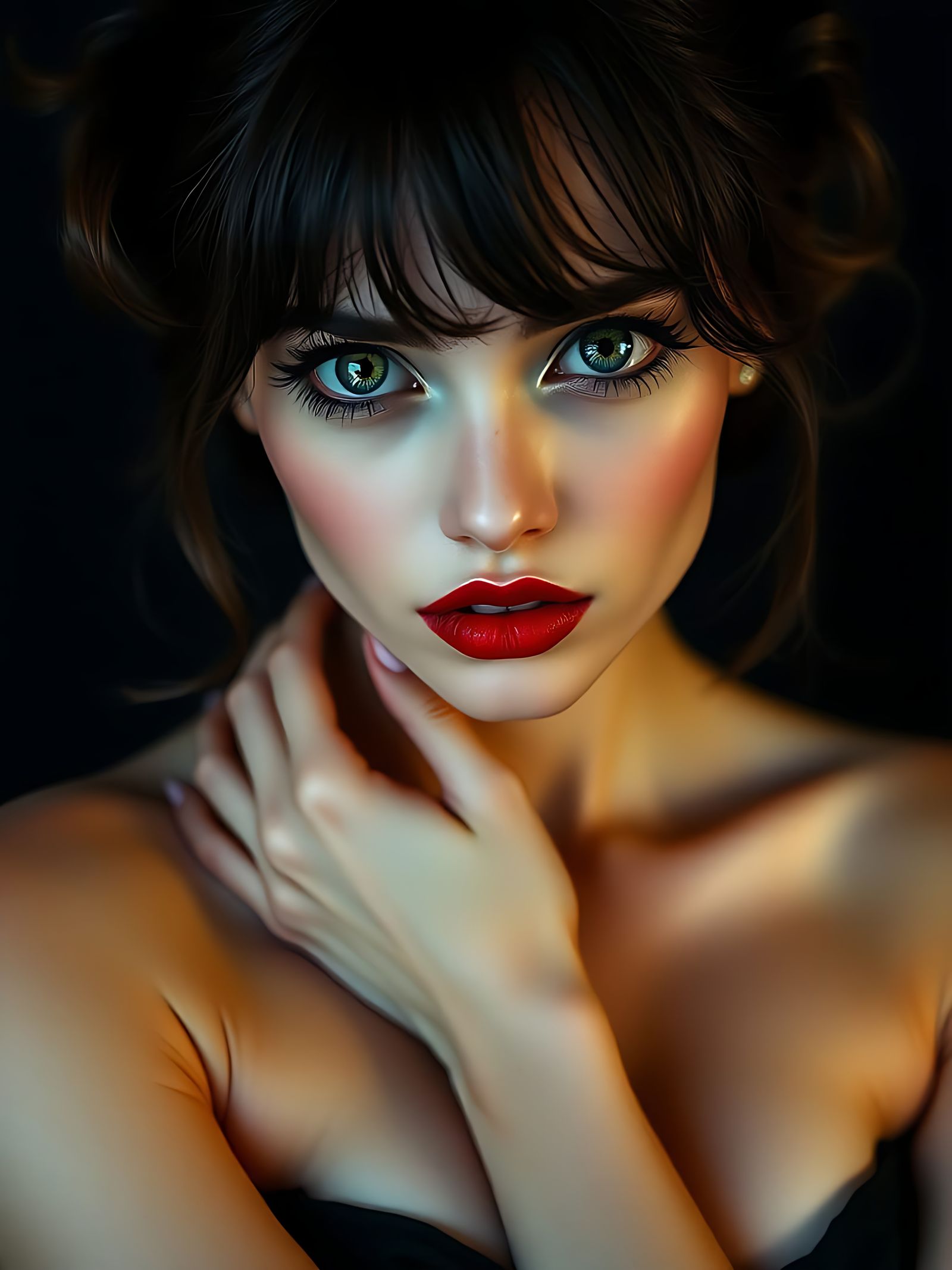 Beautiful Gothic Woman with Green Eyes: Photorealistic Digit...