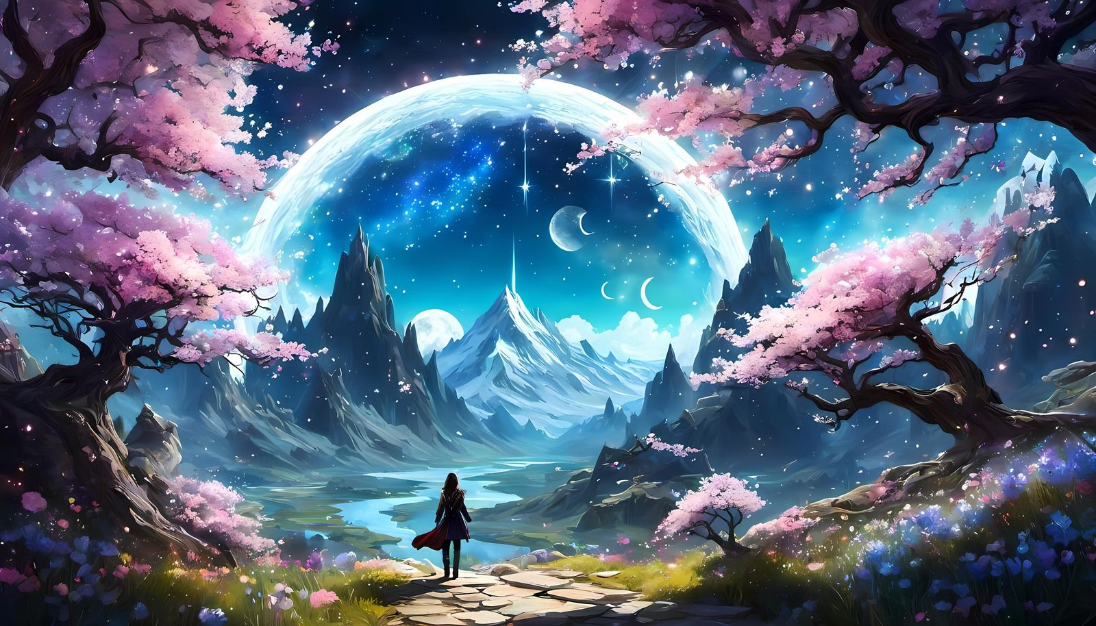 Whimsical Spring Adventure in Starry Flower Galaxy