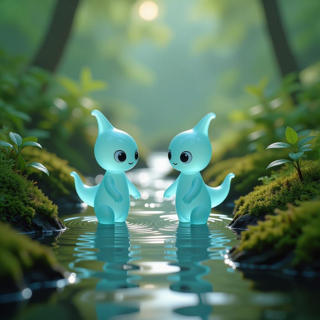 Laika Style Water Figures in Biopunk Persian Forest Stream