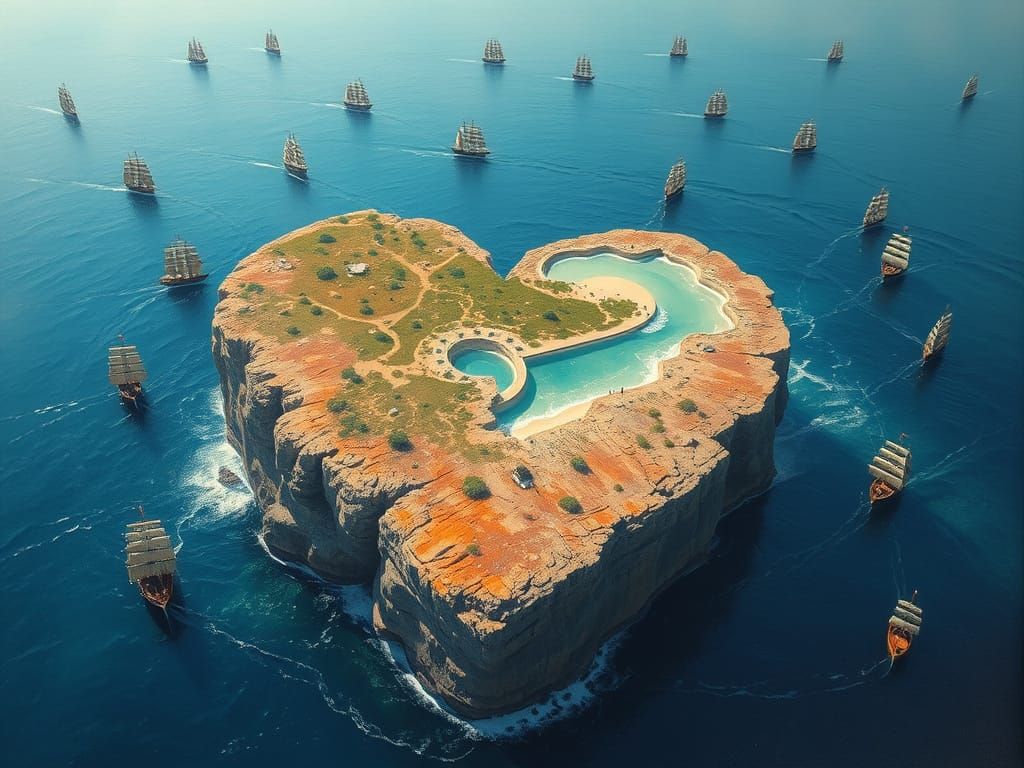 Surreal Heart-Shaped Coral Rock in the Style of Salvador Dal...