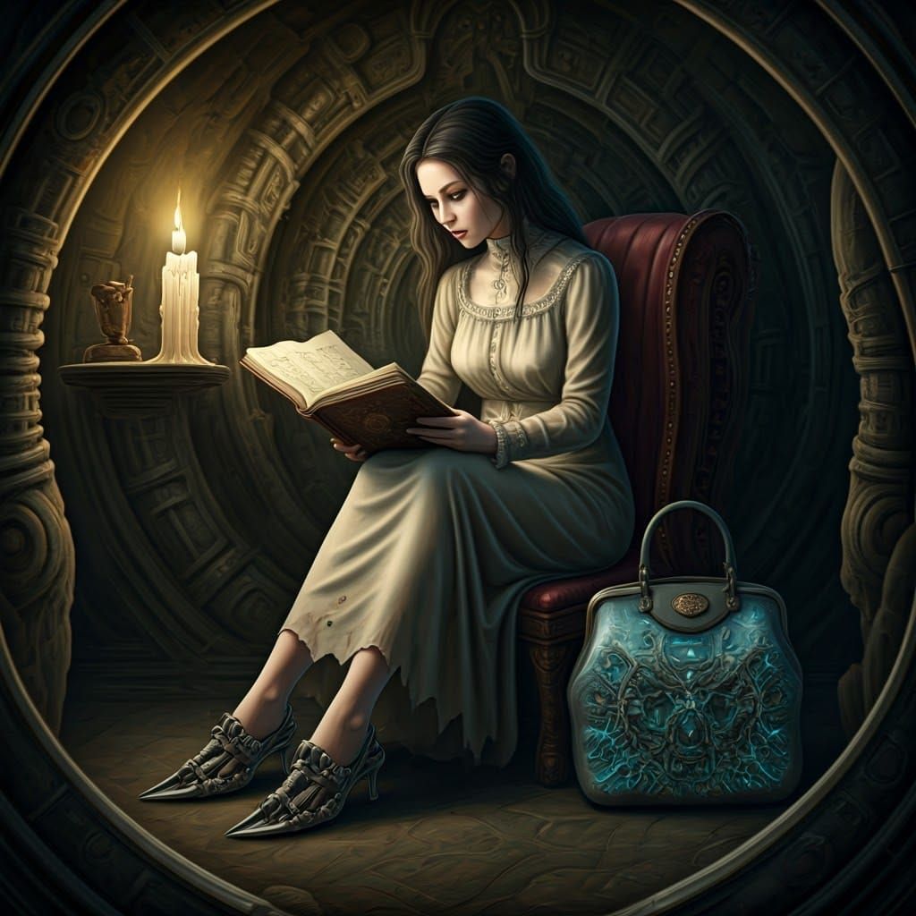 Woman in Haunting, Dark Industrial Gothic Attire