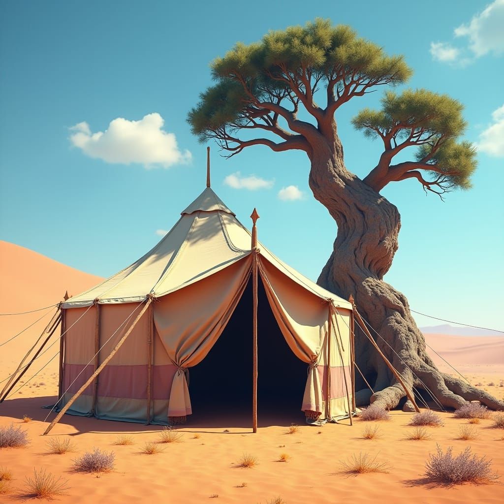 Desert Tent in Dreamlike Matte Painting Style