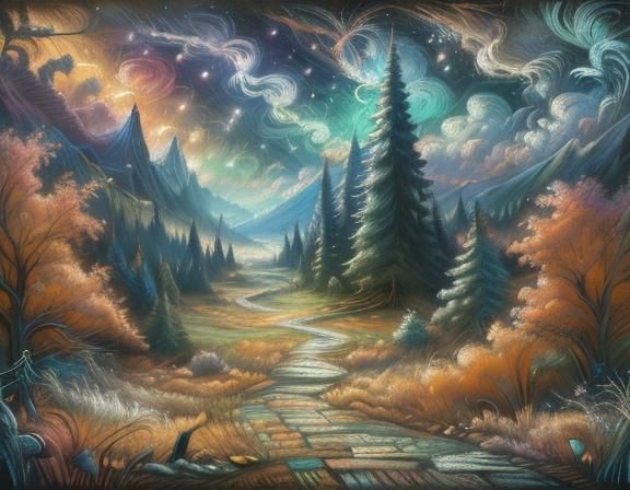 Majestic Autumn Landscape Oil Painting in Triadic Colors