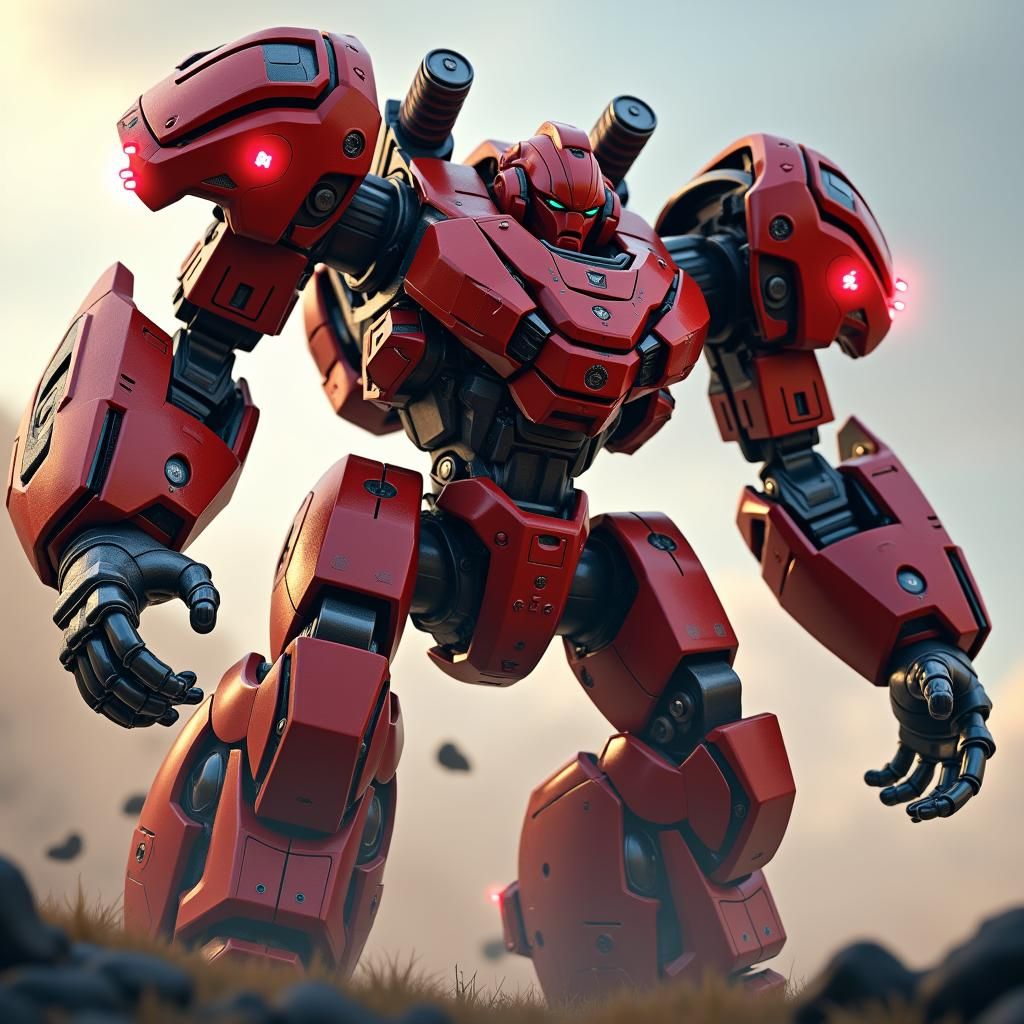Red Jaeger Robot Charging Forward in 8K Resolution