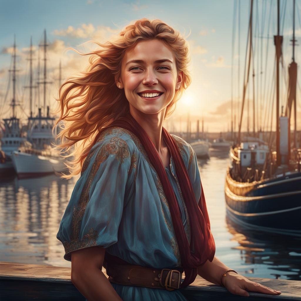 Happy Danish Girl Portrait at Copenhagen Harbor
