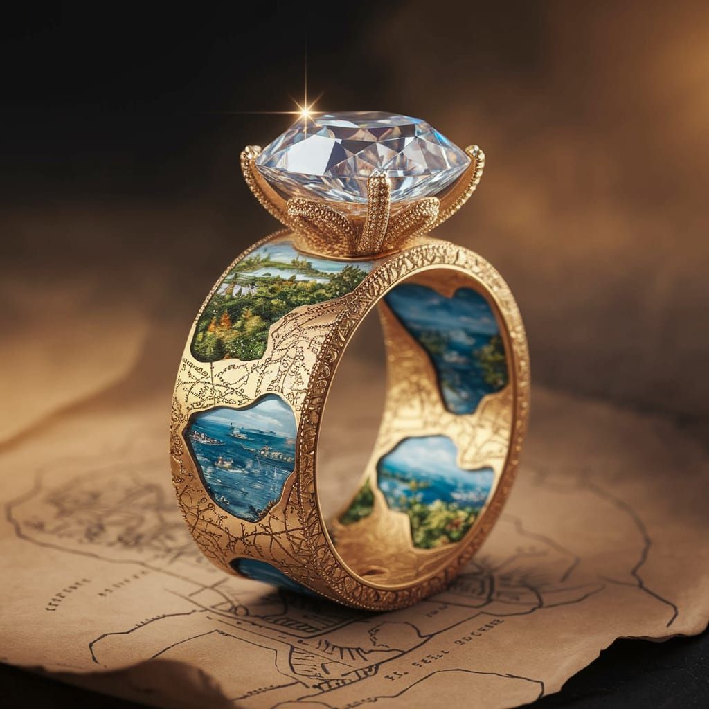Mystical Diamond Ring Portal to Fantastical Realms