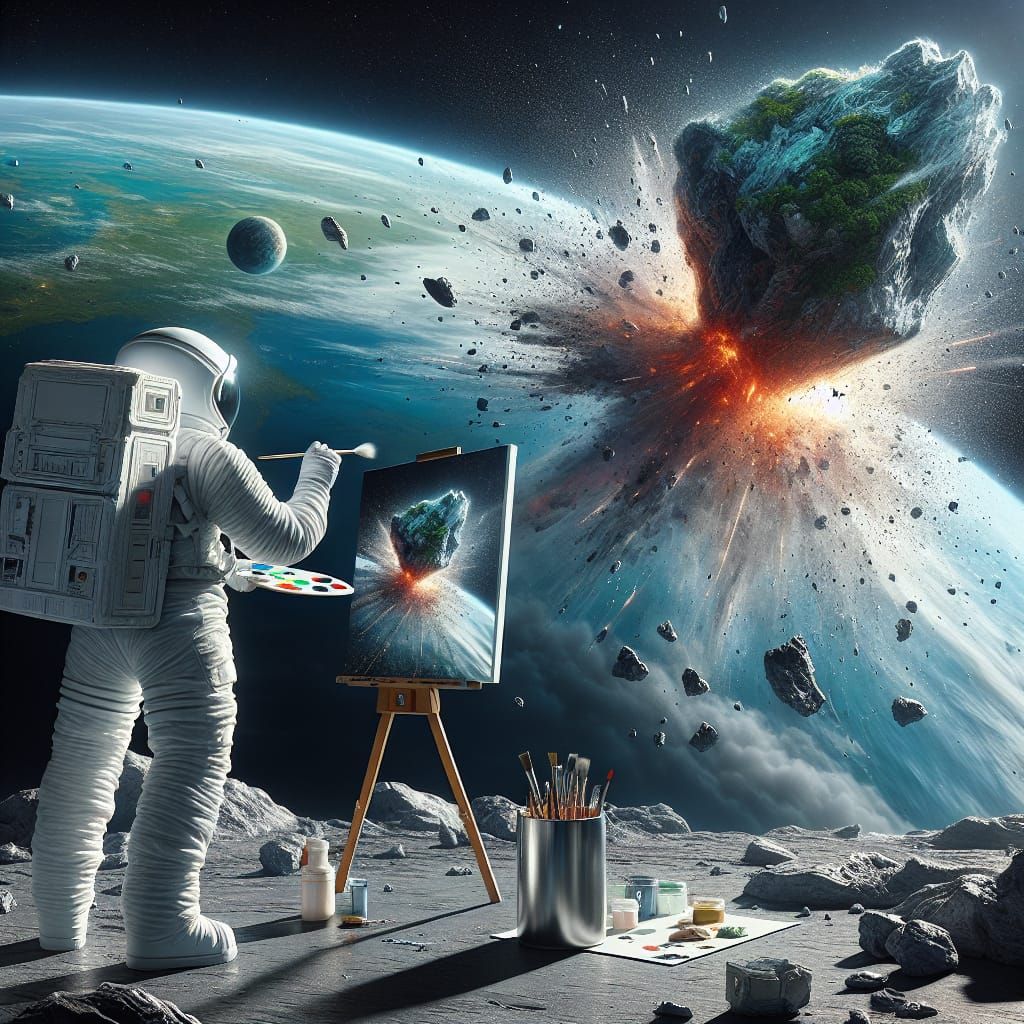 Astronaut Paints Cataclysmic Asteroid Impact: Digital Illust...