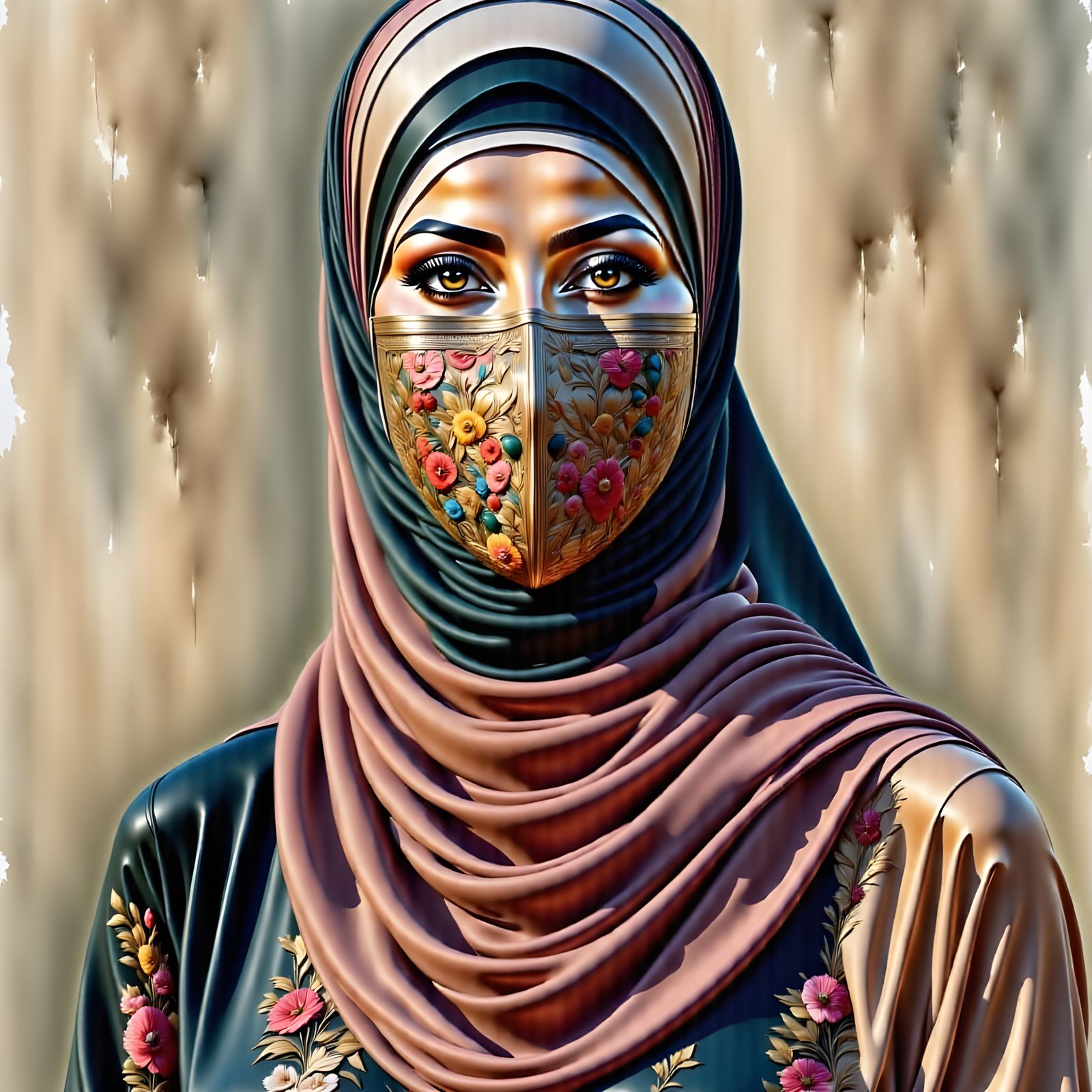 European Woman with Hijab and Mask Portrait