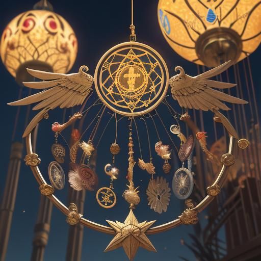 Phoenix Dreamcatcher with Tarot Cards in Anime Style