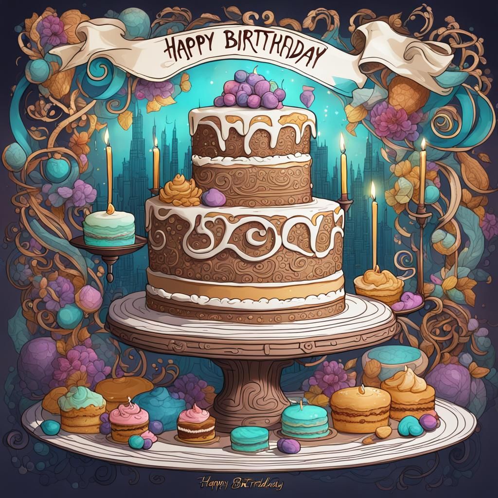 Happy Birthday Cake Zen Tangle Coloring Page