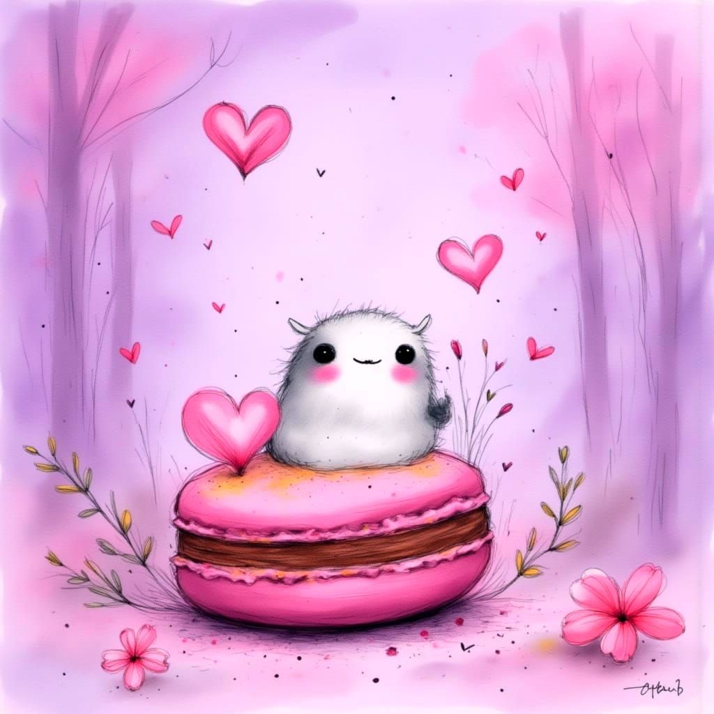 Whimsical Pastries Float in Lavender Sky with Friendly Monst...