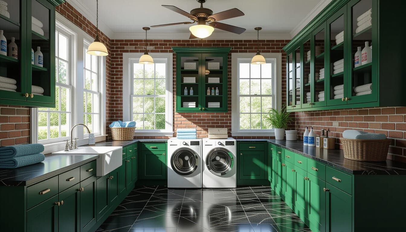 Victorian Laundry Room With Glass Walls and Ambient Light