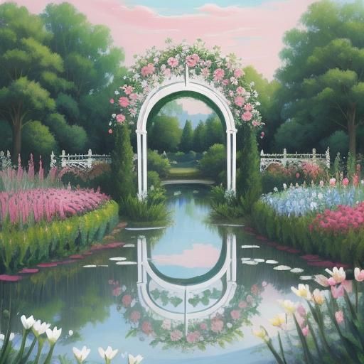 Victorian Garden Impasto Palette Knife Painting